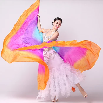 

Half Moon Silk Veil Dance Colorful with Wooden Sticks 100% Silk Stage Performance Props 1 Pair Belly Dance Isis Wings (no stick)