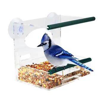 

Window Bird Feeder with Strong Suction Cups and Seed Tray Outdoor Acrylic Bird Feeder Large Outside Hanging Kits for Wild Birds