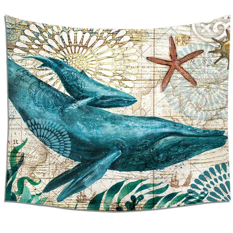 Tapestry Blanket For Bed Wall Hanging Ocean Style Turtle Sea Horse