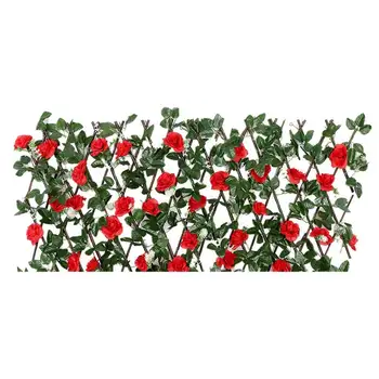 

Artificial Fence Screening Cloth Flowers With Buds Leaves Expanding Trellis UV Protection Wooden Hedge Privacy Screen Backyard