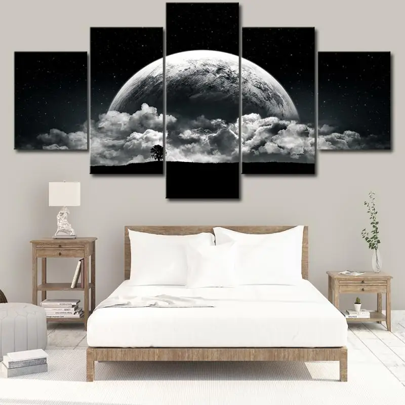 

5 Pieces Moon Cloudy Landscape Living Room Bedroom Wall Decor HD Print Canvas Painting Picture Home Decoration Modern Wall Art