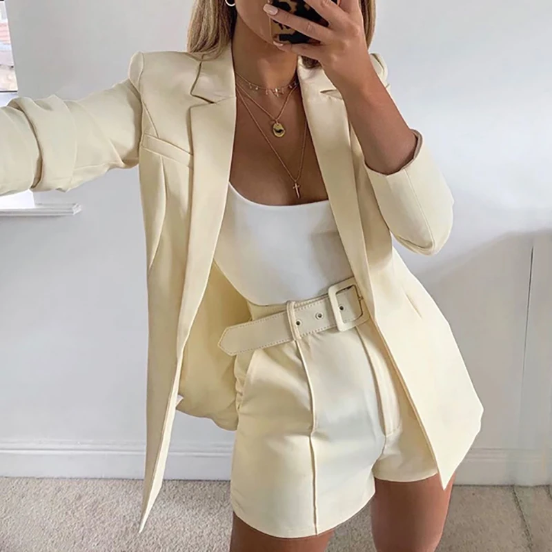 Outfits Pink Blazer Suit Top Shorts 2 Two Pieces Set with Belt Autumn Winter Women Streetwear Coat Jacket Sets Office GV993 Outfits Pink Blazer Suit Top Shorts 2 Two Pieces Set with Belt Autumn Winter Women Streetwear Coat Jacket Sets Office GV993