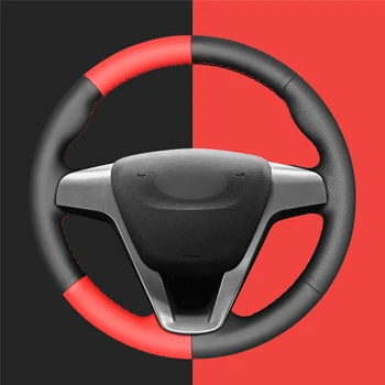 

Red Black PU Artificial Leather Splicing Design Car Steering Wheel Cover for Lada Vesta Xray 2015 2016 2017 2018 2019