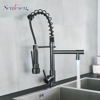 

Matte Black Kitchen Faucet Pull Down 2-way Spray 360 Rotation Hot Cold Water Mixer Tap Pull Out Vessel Sink Kitchen Mixer Tap
