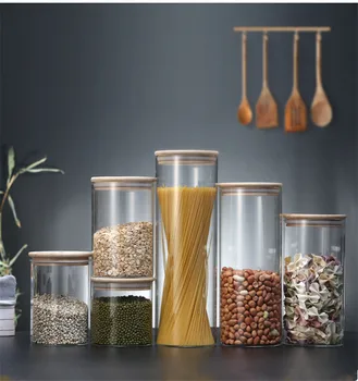 

Kitchen Glass Jars Sealed Cans with Cover Food Storage Bottles Mason Spice Jars Candy Storage banks Tea Box Kitchen Storage Can