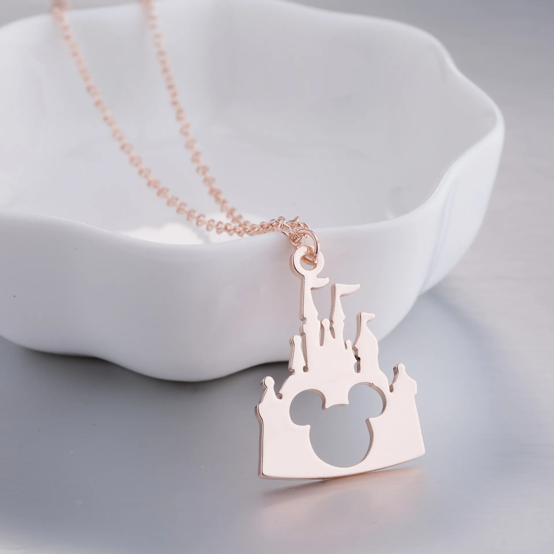 

Fashion Mickey Head Stainless Steel Necklace Lovely Long Chain Castle Necklaces Pendants Women Statement Jewelry Kids Gifts