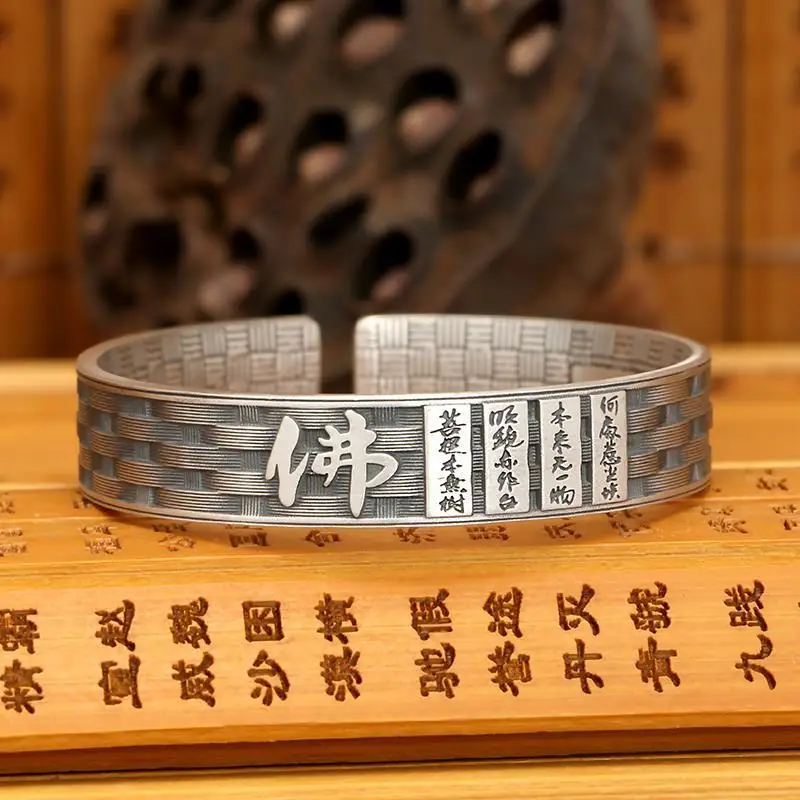 New Handmade Sixth Buddha Men's Bracelet Silver Ethnic Style Retro Tide Football Open Jewelry Accessories | Украшения и