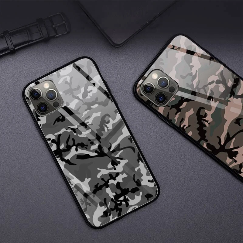 iphone 8 plus leather case Military Camouflage Phone Case Tempered Glass For iPhone 12 11 Pro XR XS MAX 8 X 7 6S 6 Plus SE 2020 12 Pro Max Mini case iphone 8 clear case