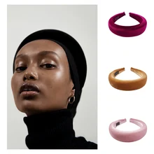 Толстый бархатный спонж, головная повязка для женщин, сплошной цвет, широкие нескользящие повязки для волос, цветные, яркие стразы, обруч для волос, винтажные аксессуары для волос