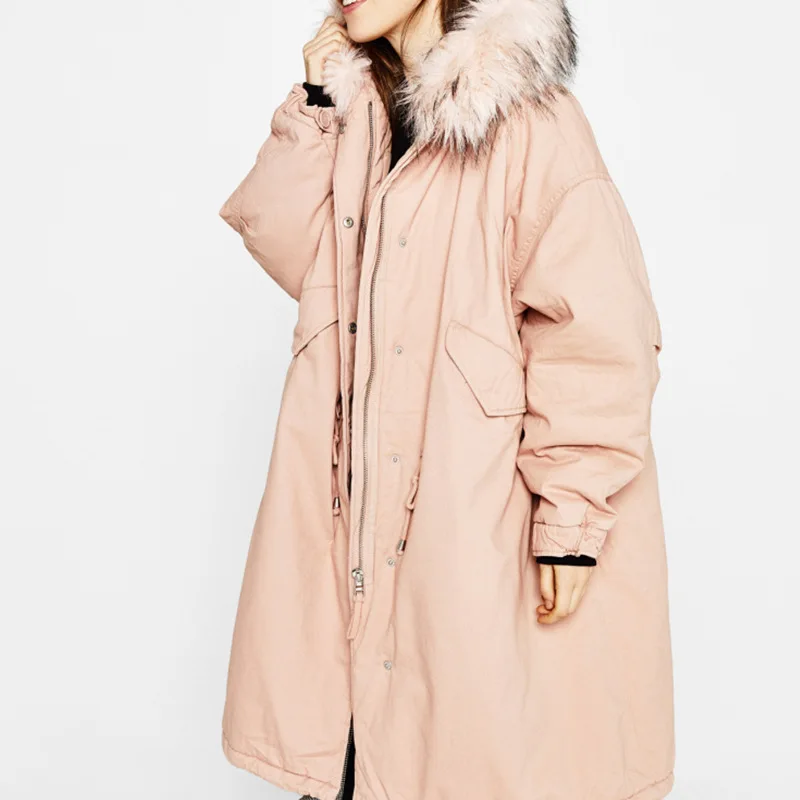 

Single Western Style Solid Color Large Fur Collar Loose-Fit Mid-length Cotton-padded Clothes Women's Cotton Jacket