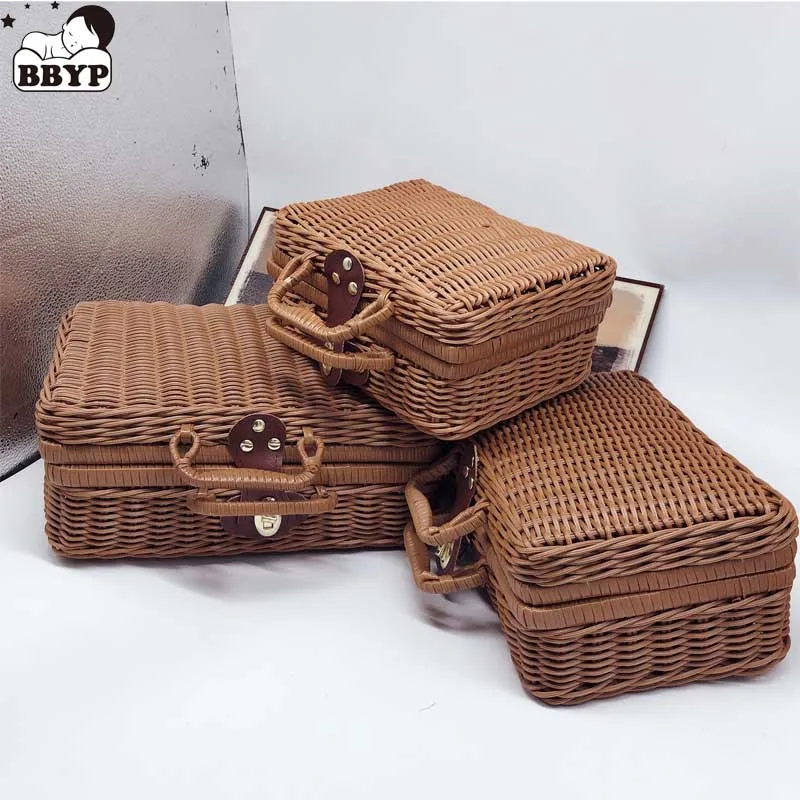 Suitcase Rattan Toy Storage Box Picnic Outside Travel Living Room