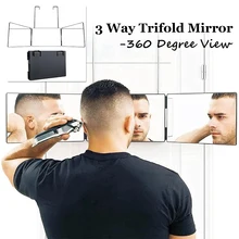 

3 Way Trifold Mirror 360° Barber Mirror with Adjustable Height Brackets DIY Haircut Tools for Travel Home Bathroom Portable