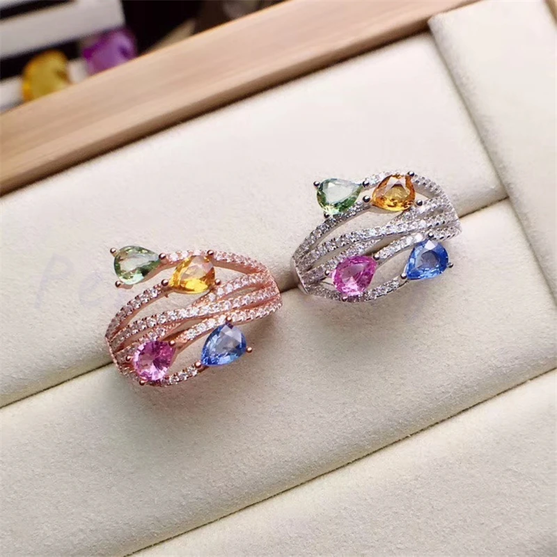Натуральное Настоящее сапфировое кольцо класса люкс 0.35ct* 4 шт драгоценный камень Серебро 925 пробы ювелирные украшения# R991204