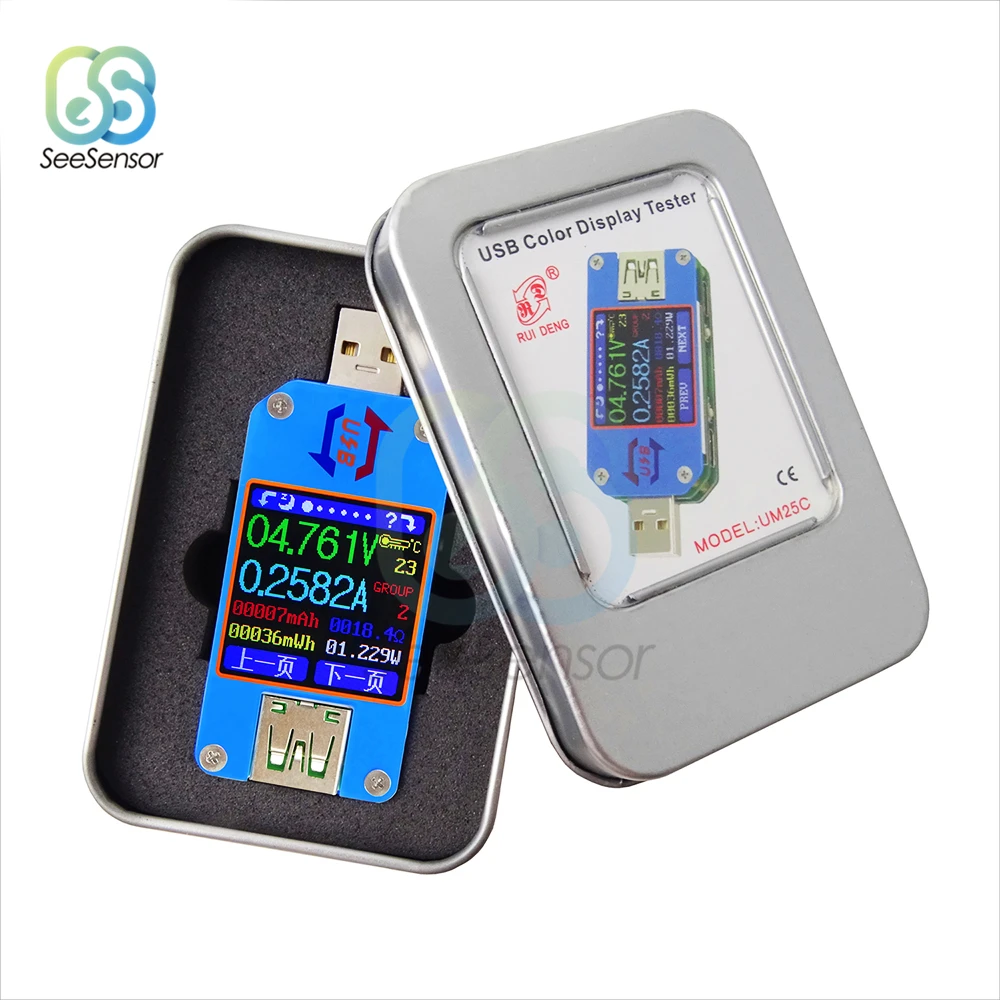 UM24 UM24C UM25 UM25C UM34 UM34C измеритель напряжения тока USB 2 0 Micro Type C ЖК Вольтметр Амперметр