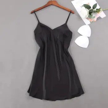 

Deep V Ice Silk Nightgown Sexy Reveal Back Sleepwear Women Nightwear Spaghetti Strap Sleeveless Above Knee, Mini