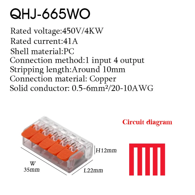 Cable Wire Connectors Mini Quick Terminal Block Universal Compact Wiring Electrical Connector Push-in For 4mm2 6mm2 Transparent 665WO