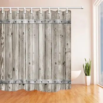 

Old Vintage Wood with Metal Texture Bath Curtain, Polyester Fabric Waterproof Shower Curtain for Bathroom, 71X71in, Shower