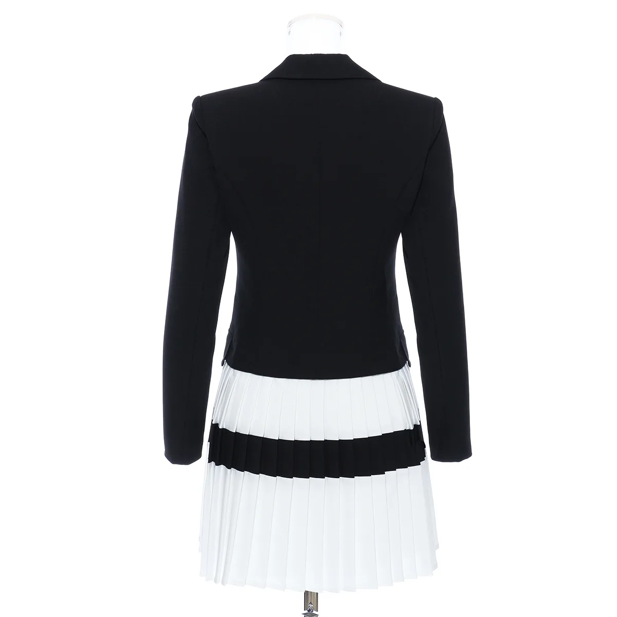 Romantic Heavy Work Blazer Pleated Stitching Black and White Contrast Hem Dress Blazer Women Female 2020 Mid-Length Long Sleeve