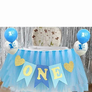 

For High Chair Banner Set Party Gauze Easy Apply Exquiste Cake Smash Home Baby Birthday Tutu Skirt Decorative Photo Props DIY