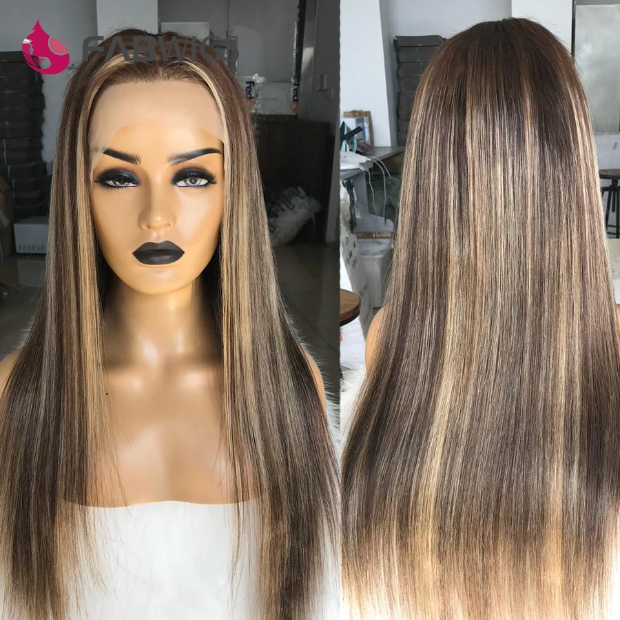 Fabwigs 150% плотность Выделите Омбре блонд полный шнурок человеческих волос парики прозрачные кружевные парики предварительно выщипанные Cami цвет полный шнурок