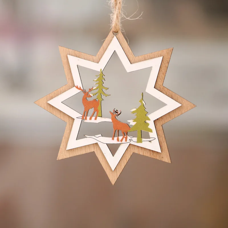 Детский подарок на год, деревянные рождественские куклы, письмо, решетка, снежинка, рождественская елка, украшение для дома, Рождество, Navidad - Цвет: Светло-желтый