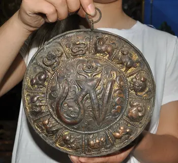 

wedding decoration 8" Old Tibet Buddhism Bronze gilt zodiac signs Animal Sutra Wall Hanging Tangka