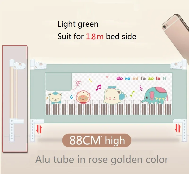 Портативное дорожное ограждение для кровати детский манеж детская кровать safeti Rails ограждение для безопасной кровати - Цвет: alu rose green  1.8m