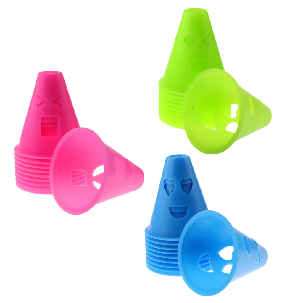 10 Pieces Windproof Bright Color Marker Cones Slalom Roller Inline Skating Sport Cone