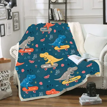 

Super Soft Coral Throw Blanket Custom Design Sherpa Fleece Blanket for Couch Sofa or Bed Cartoon Dinosaur Home Blanket 150x200cm