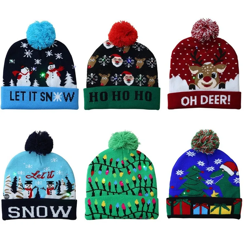 

Led Caps Christmas Hats Decorations Cuffs Balls Knit LED Caps Adults Children's Wearness
