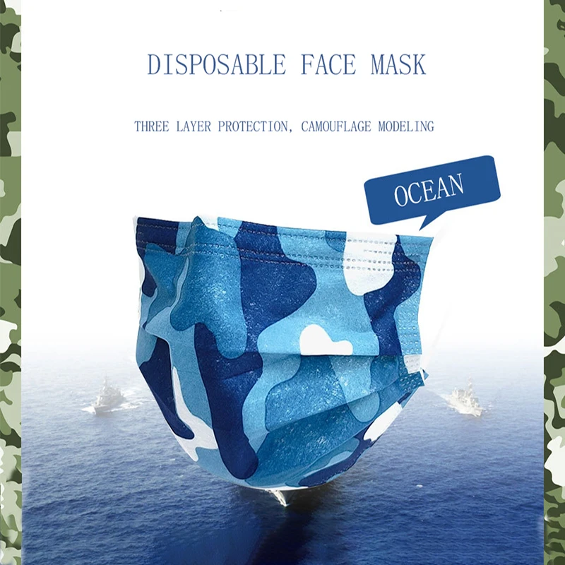 Adult &amp Child Camouflage Mask Three-layer Protection Dust-proof and smog-proof adult disposable mask containing meltblown cloth | Красота