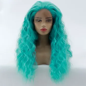 

Light Blue Loose Wave Heat Resistant Fiber Cosplay Synthetic Lace Front Wig Glueless Natural Hairline Hair For Women Grils Wigs