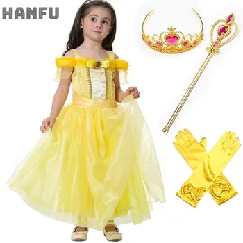 

Beauty and Girls The Beast Costume Princess Belle Costumes Aurora Deluxe Party Dresses with Crown Wand Dress Up Clothes