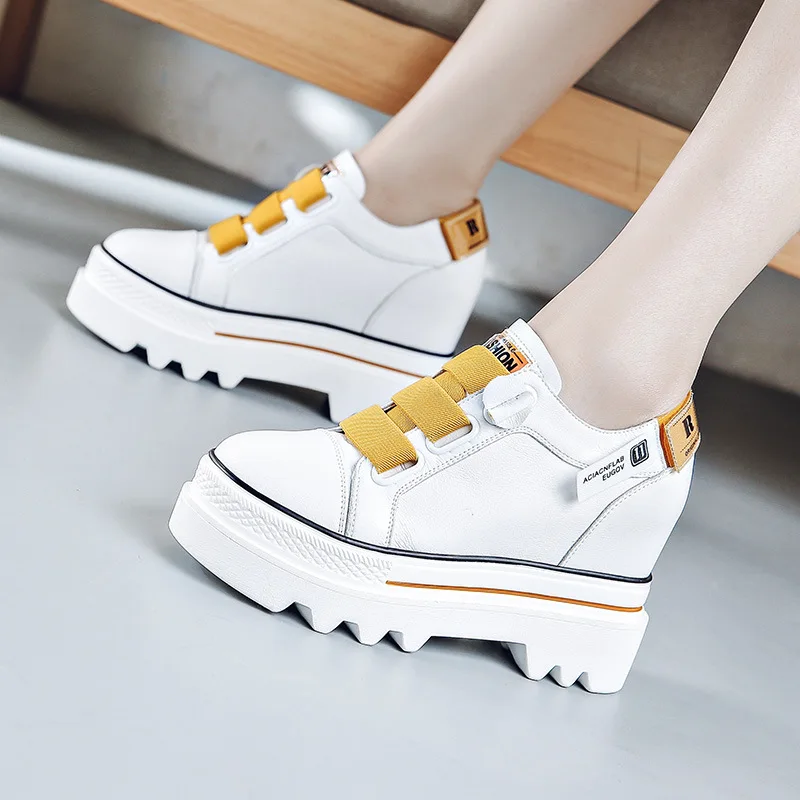 

2020 Spring New Style Thick Bottomed Elevator Leather Short Boots Women's Korean-style Colorful Velcro Students WOMEN'S Genuine