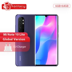 Глобальная версия мобильных телефонов Xiaomi Mi Note 10 Lite, 6G, 64G, 64 мп, четыре камеры, 6,47 дюймов, изогнутый AMOLED экран, 5260 мАч, 30 Вт, быстрая зарядка