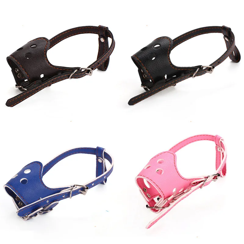 Dog Muzzle Adjustable Breathable Mask PU Leather Anti Bark Bite Chew Safety for Small Large Dogs