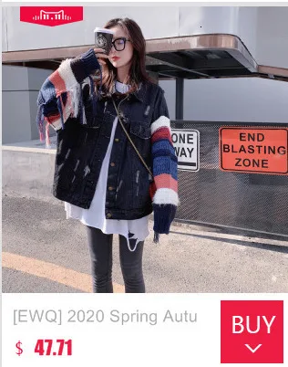 [EWQ], весна-осень, высокое качество, с отворотом, длинный рукав, имитация двух частей, деним, пэчворк, винтажное пальто, женская куртка, для женщин, AH65009L