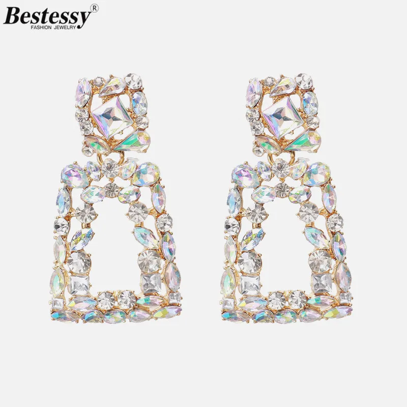 Bestessy AB цветной хрустальный камень женские серьги роскошный горный хрусталь инкрустированный позолоченный металл висячие серьги Рождественский подарок ювелирные изделия