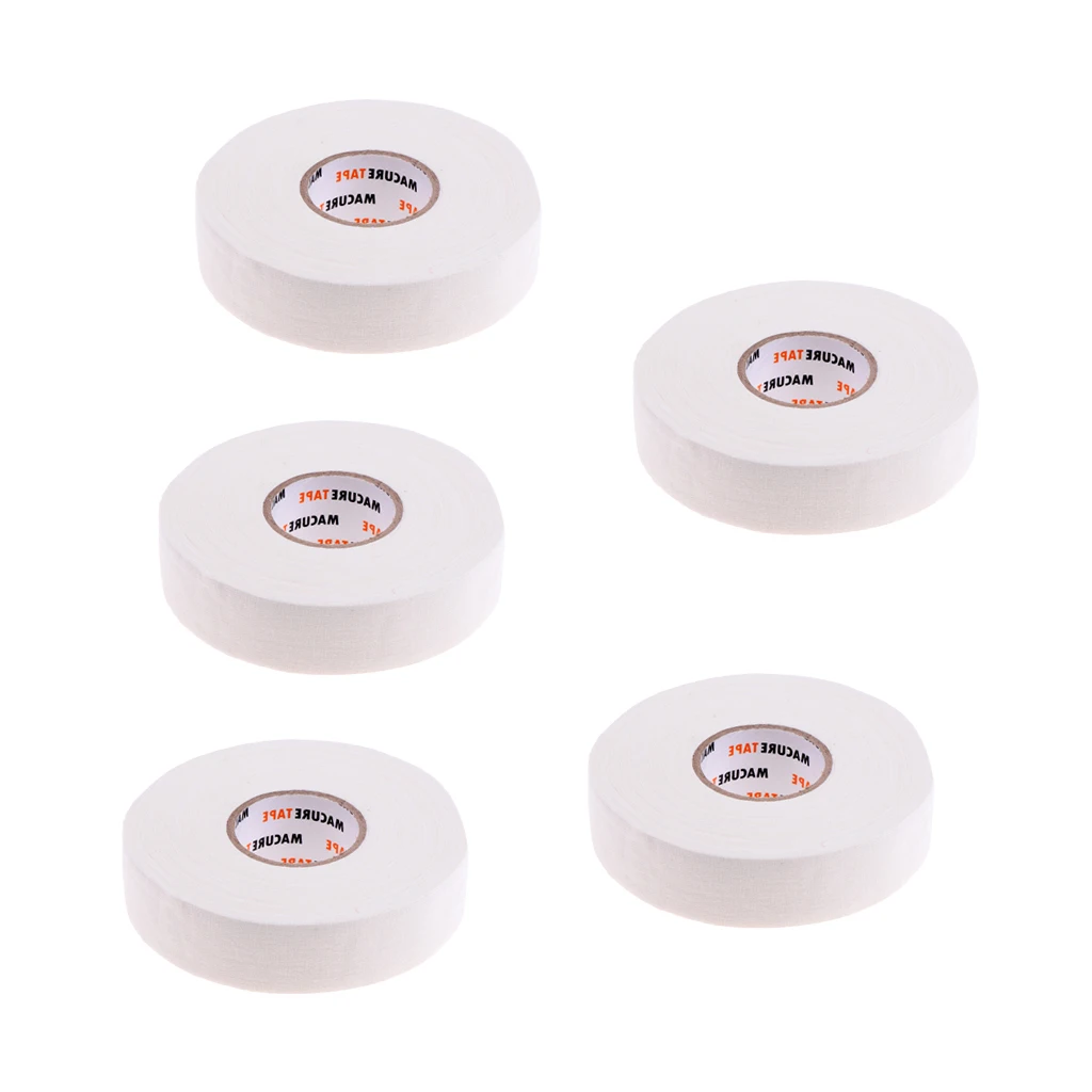 5 Roll White Cloth Hockey Tape for Hockey Stick, Water Resistant & Adhesive