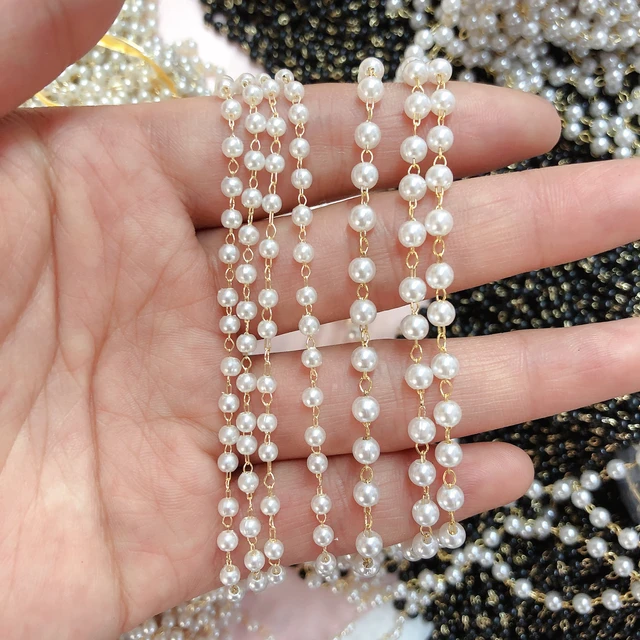 1meter 6mm Imitation Pearls Copper Chains Imitation Pearl Crystal Beaded  Necklace Bracelet Supplies for DIY Jewelry Making