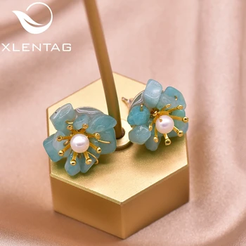 

XlentAg Blue Natural Tianhe Stone Flower Stud Earrings Women Accessories Wedding Party Gifts Of Love Boho Luxury Jewelry GE0019