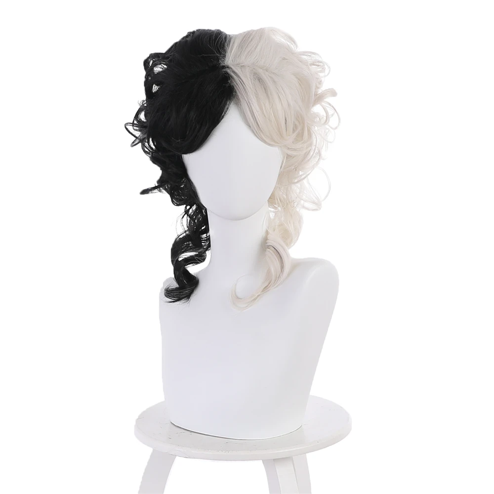 Cosplay&ware Evil Women Half Black White Wig Bad Girl Short Curly Hair Wigs Headwear Demon Cosplay Props 2 Types -Zentai shop online H5500e4dd681b4f738b357be34b3dbec9S.jpg