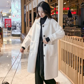 

Winter Maternity Long Loose Clothes Plus Size Long Sleeve Turn-Down Collar Button Fly Lambs Wool Coats Pregnant Women Jackets