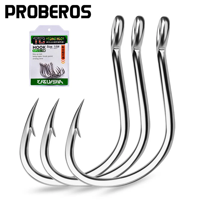 PROBEROS 10Pcs Jig Head Fishing Hooks 1/0-5/0# Crank Barbed