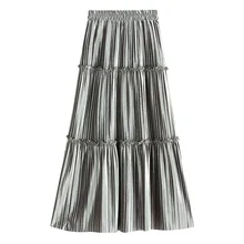 OHRYIYIE, новинка, Женская бархатная плиссированная длинная юбка, Женская Осенняя, зимняя, высокая талия, Теплая юбка, винтажная, серая, хаки, черная, макси юбка, Jupe