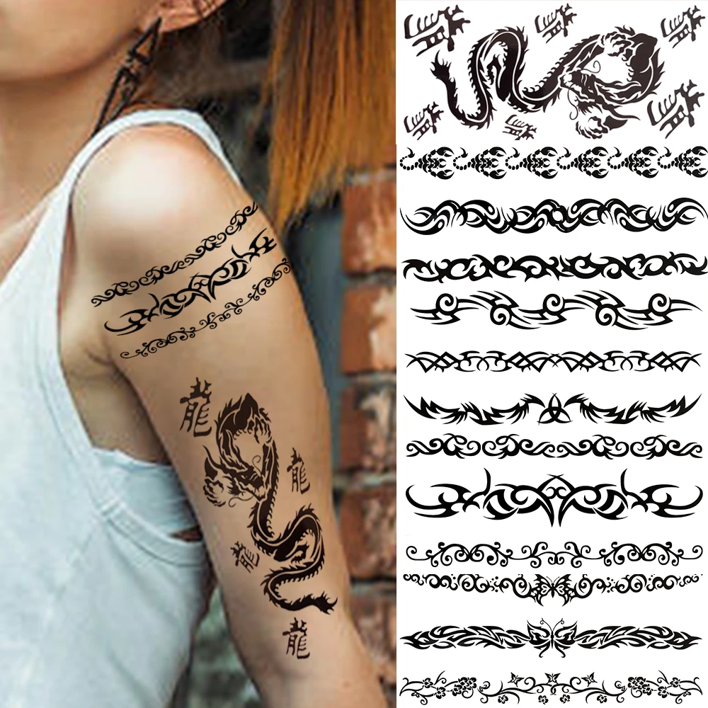 Ferocious Dragon Temporary Tattoos For Women Men Adults Black Scorpion Henna  Tattoo Sticker Fake Bramble Thorns Tatoos Forearm - Temporary Tattoos -  AliExpress