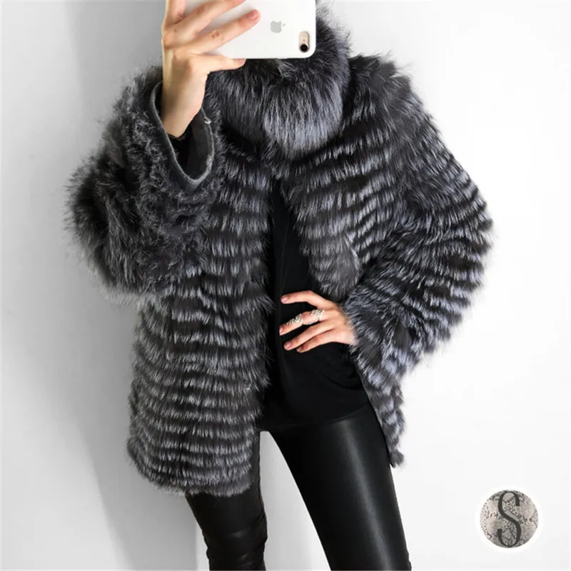 FURSARCAR новое пальто из натурального меха для женщин с меховым воротником куртка для женщин модная зимняя настоящая из натуральной черно-бурой лисицы меховая одежда леди