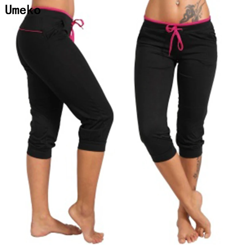 Umeko Summer Women Fashion Skinny Elastic Waist Capri Solid Drawstring 2020 New Casual Cotton Short Pants Sportswear Leggings Umeko Summer Women Fashion Skinny Elastic Waist Capri Solid Drawstring 2020 New Casual Cotton Short Pants Sportswear Leggings