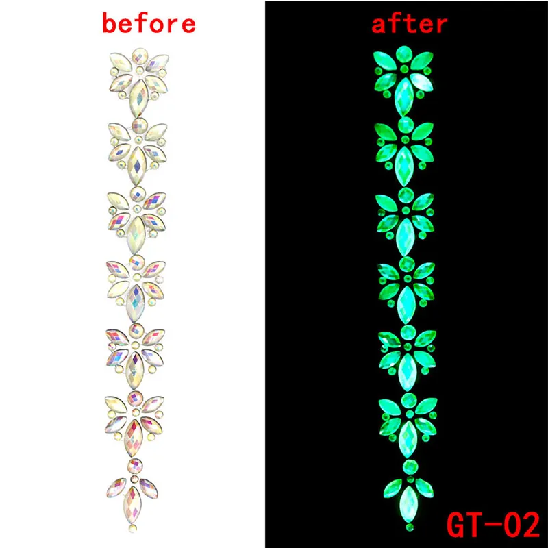 1 шт. светящиеся наклейки на голову татуировки на Хэллоуин волосы на лбу поддельные алмазные украшения праздничные вечерние татуировки на тело - Цвет: 02