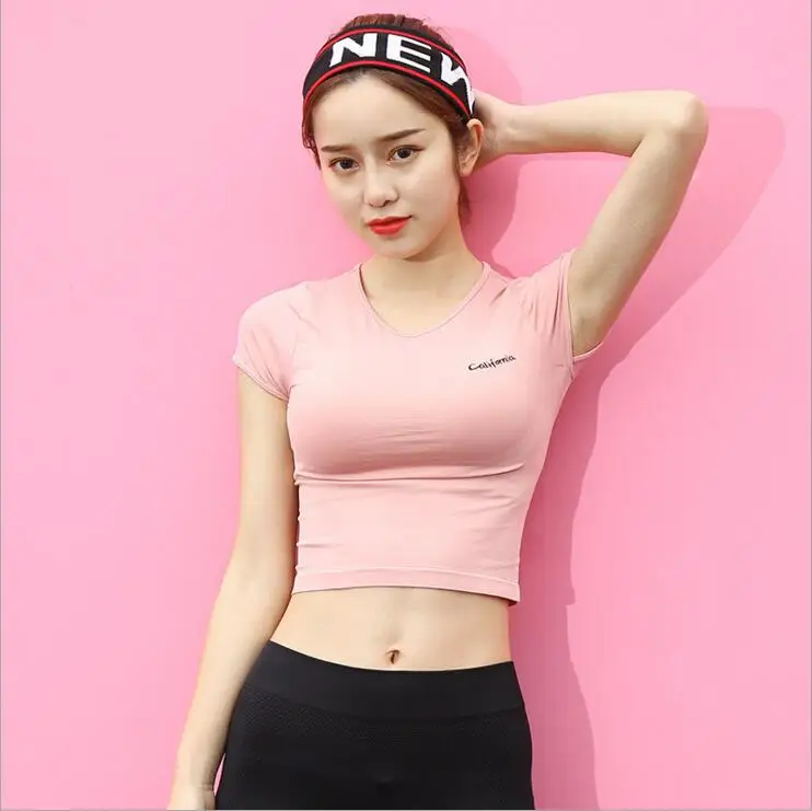 pink Укороченный топ для йоги, женские футболки для фитнеса, дышащие футболки для фитнеса, Безшовные футболки для йоги, тренажерного зала, йоги, спортивный укороченный топ - Цвет: pink